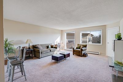 Spacious Carpeted Living Room With Large Windows